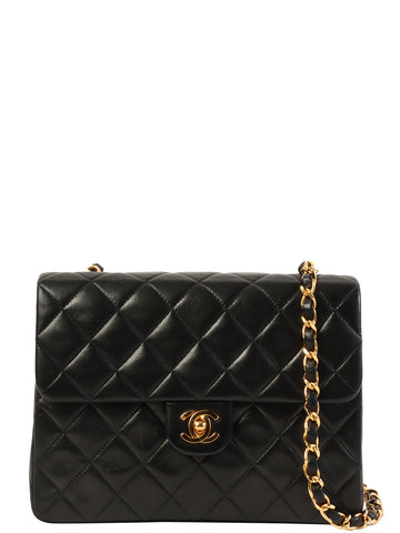 CHANEL Around 1990 Made Straight Flap Turn-Lock Chain Bag Black