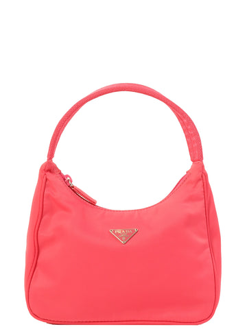 PRADA Nylon Logo Plate Top Handle Bag Coral Pink
