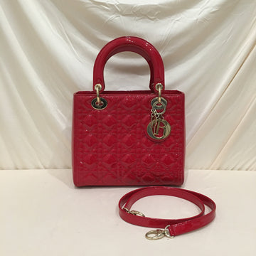 CHRISTIAN DIOR Dior Red Patent Medium Lady Dior Tote Bag With Strap Sku# 74426