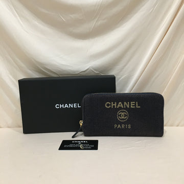 Chanel Denim Glitter Deauville Zippy Long Wallet Sku# 74428