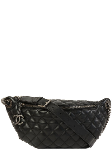 CHANEL Around 2014 Made Matlasse Stitch Cc Mark Charm Waist Bag Black