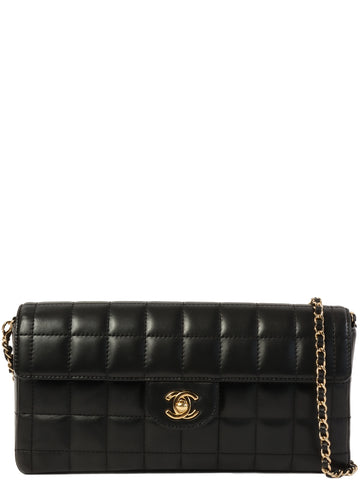 CHANEL Around 2003 Made Chocolate Bar Turn-Lock Chain Bag Black