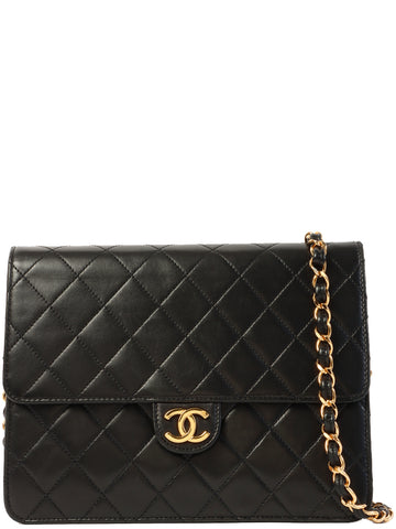 CHANEL Around 1998 Made Straight Flap Cc Mark Plate Chain Bag Black