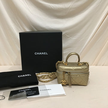 Chanel Gold Caviar Mini Top handle Crossbody Bag Sku# 73812