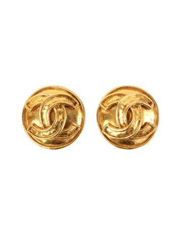 CHANEL 1994 Made Round Cc Mark Earrings Gold