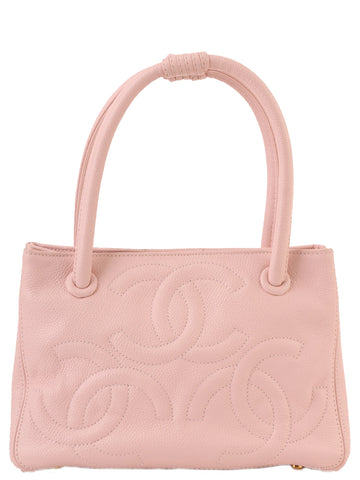 CHANEL Around 2004 Made Triple Cc Mark Stitch Top Handle Bag Pastel Pink