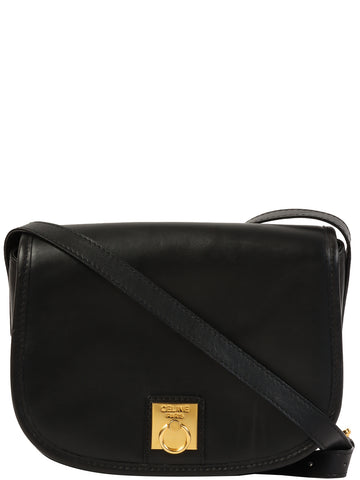 CELINE Logo Plate Shoulder Bag Black