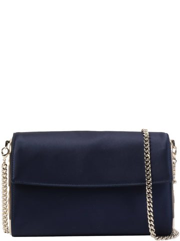 DIOR Satin Side Logo Plate Chain Bag Navy