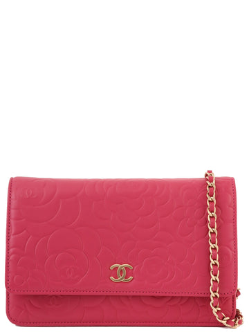 CHANEL Around 2013 Made Camellia Pattern Cc Mark Wallet On Chain Pink