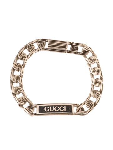 GUCCI 925 Logo Plate Chain Bracelet Silver