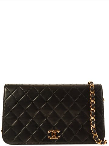 CHANEL Around 1998 Made Full Flap Turn-Lock Chain Bag Black