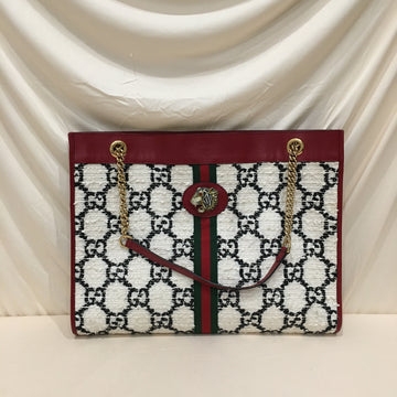 Gucci White Tweed Red Leather Large Rajah Tote With Pouch Sku# 75309