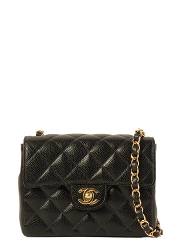 CHANEL Around 2003 Made Caviar Skin Classic Flap Chain Bag Mini Black