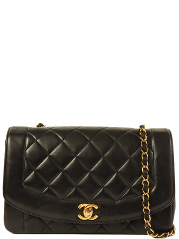 CHANEL Around 1992 Made Diana Flap Chain Bag 25Cm Black