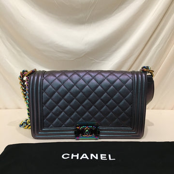 Chanel Purple Iridescent Rainbow Leather Old Medium Boy Flap Shoulder Bag Sku# 75866