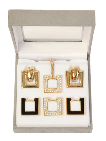 DIOR Square Logo Design Earring Sets Gold/Black/Rhinestone