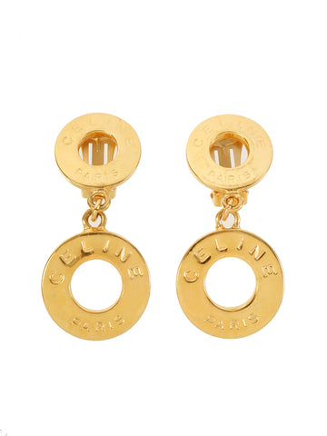 CELINE Double Circle Logo Swing Earrings Gold