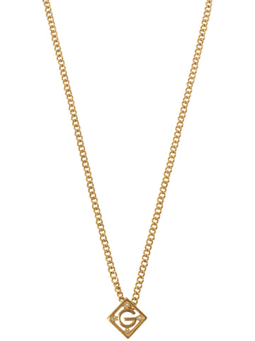 GIVENCHY Diamond Shape Rhinestone Logo Cutout Necklace Gold