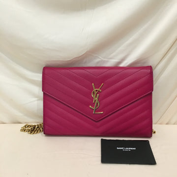 Yves Saint Laurent Pink Leather Wallet On Chain Crossbody Bag Sku# 75531