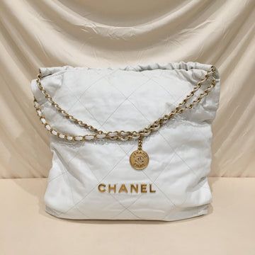 Chanel White Calfskin Leather Large 22 Hobo bag Sku# 70580