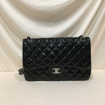 Chanel Black Patent Classic Jumbo Double Flap Shoulder Bag Sku# 75885