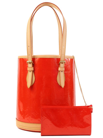 LOUIS VUITTON 2009 Made Monogram Vernis Bucket Pm Rouge