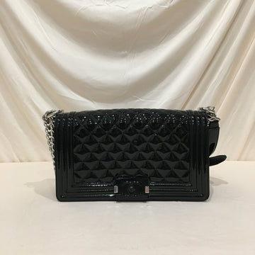 Chanel So Black Patent Old Medium Boy Shoulder Bag Sku# 75879