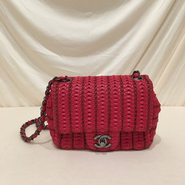 Chanel Red Woven Braided Leather Square Single Flap Crossbody Bag Sku# 75888