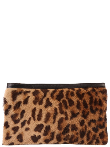 LOEWE Unborne Calf Leather Combination Leopard Pattern Clutch Bag Brown/Black