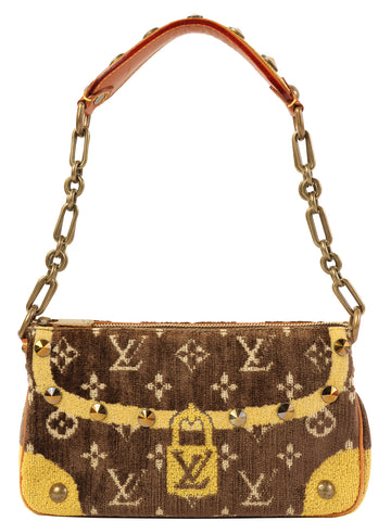 LOUIS VUITTON 2004 Made Monogram Trompe L'Oeil Pochette Accessories Brown/Yellow