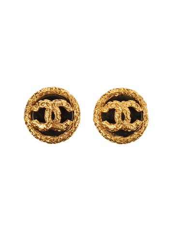 CHANEL 1995 Made Round Design Cc Mark Earrings Gold/Black