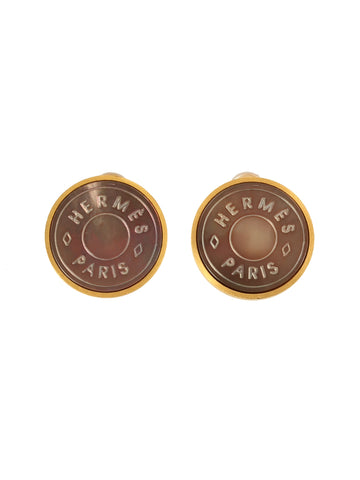 HERMES Sellier Earrings Gold/Shell