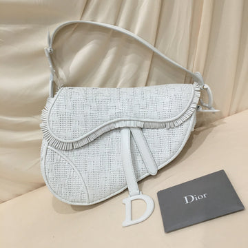 CHRISTIAN DIOR Dior White Leather Woven Saddle Bag Sku# 75529