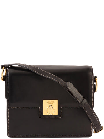 CELINE Logo Plate Shoulder Bag Black