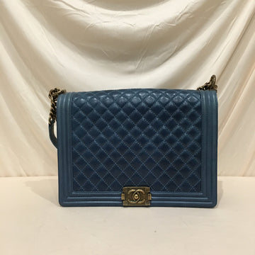 Chanel Blue Leather Large Boy Shoulder Bag Sku# 75916