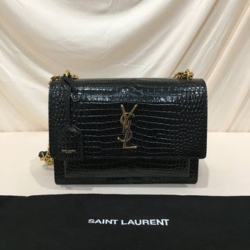 Yves Saint Laurent Black Crocodile Sunset Shoulder Bag Sku# 75978