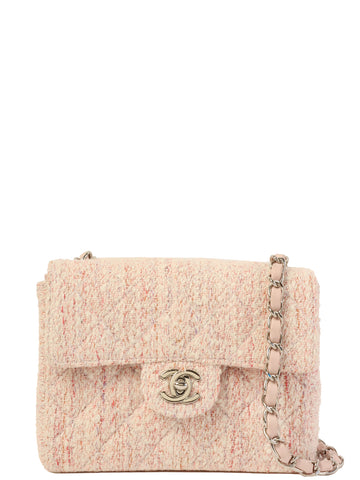 CHANEL Around 2004 Made Tweed Classic Flap Chain Bag Mini Baby Pink/Multi