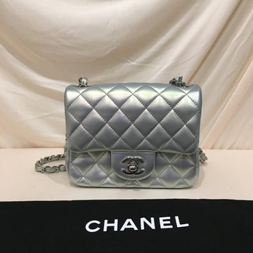 Chanel Light Blue Leather Iridescent Mini Square Flap Crossbody Bag Sku# 75918