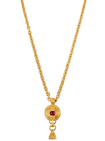 CHANEL 1994 Made Gripoix Cc Mark Bell Charm Necklace Gold/Red
