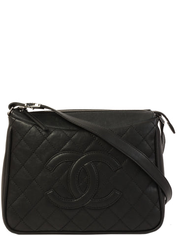 CHANEL Around 2005 Made Cc Mark Stitch Shoulder Bag Black