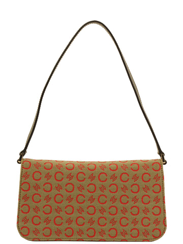 CELINE C Macadam Pattern Top Handle Bag Khaki