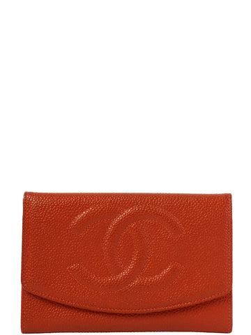 CHANEL Around 1998 Made Caviar Skin Cc Mark Stitch Wallet Orange