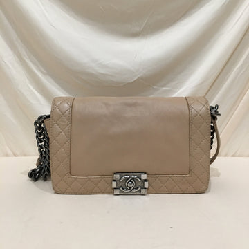 Chanel Beige Leather Old Medium Boy Flap Shoulder Bag Sku# 76117