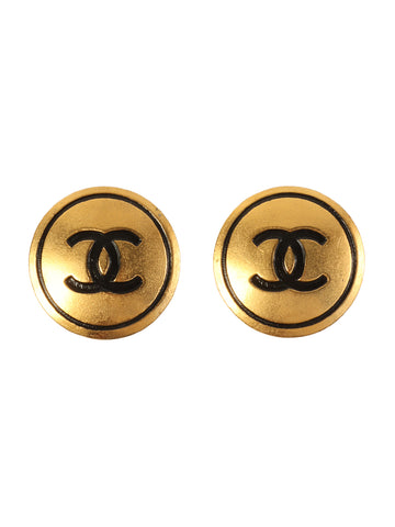 CHANEL 1993 Made Round Cc Mark Earrings Gold/Black