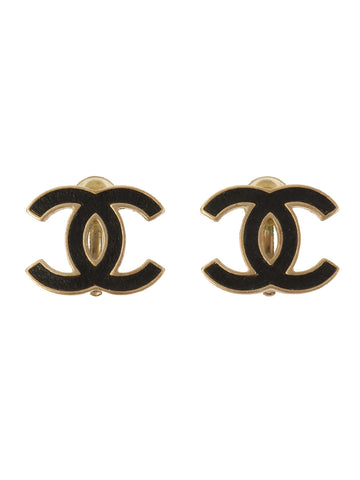 CHANEL 2012 Made Cc Mark Plate Earrings Silver/Black