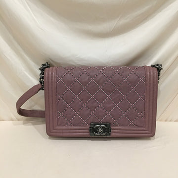 Chanel Pink Leather Bead New Medium Boy Shoulder Bag Sku# 76125