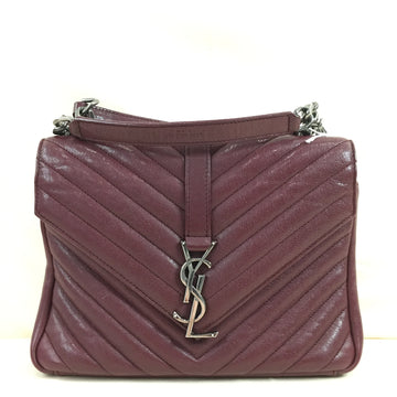 Yves Saint Laurent Burgundy Leather Medium College Shoulder Bag Sku# 71254