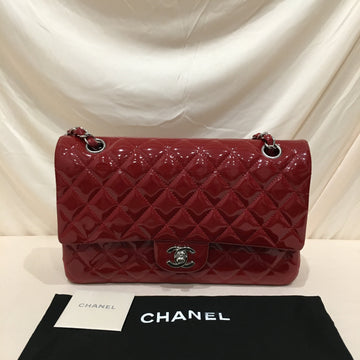 Chanel Red Patent Medium Double Flap Shoulder Bag Sku# 76111