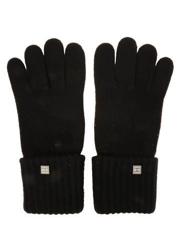 CHANEL Sport Line Cashmere Cc Mark Plate Gloves Black