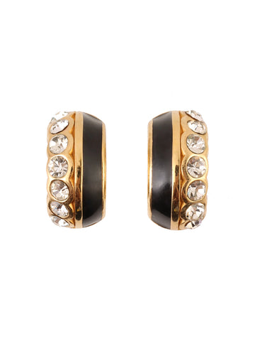 DIOR Rhinestone Half Hoop Earrings Gold/Black